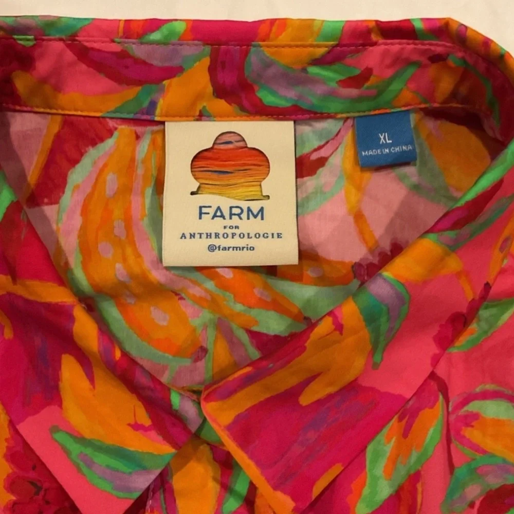 Anthropologie FARM RIO Bright Pink Tropical Button-Up Romper